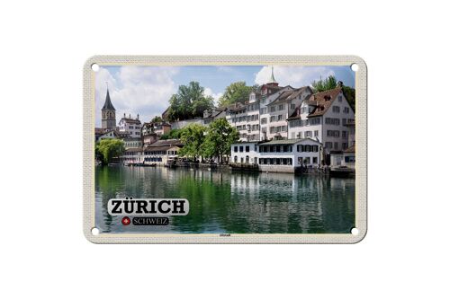 Blechschild Reise Zürich Schweiz Altstadt Fluss 18x12cm Dekoration