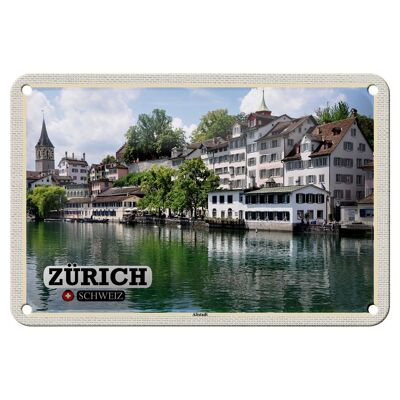 Cartel de chapa de viaje Zurich Suiza casco antiguo río 18x12cm Decoración