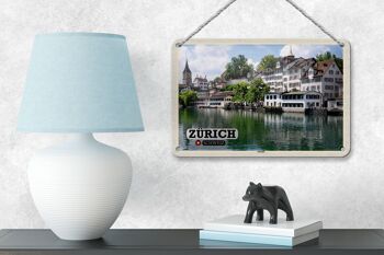Signe en étain voyage Zurich suisse, vieille ville rivière 18x12cm, décoration 4