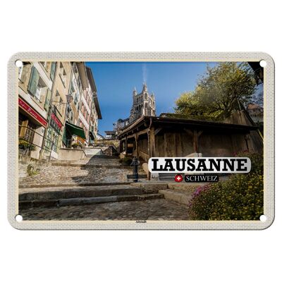 Panneau de voyage en étain, 18x12cm, Lausanne, suisse, Architecture de la vieille ville