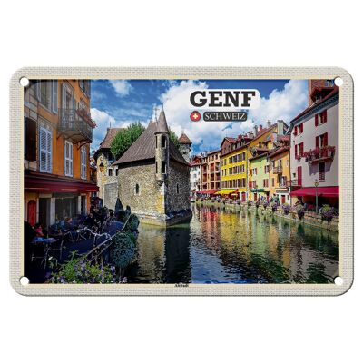 Blechschild Reise Genf Schweiz Altstadt Fluss 18x12cm Deko Schild