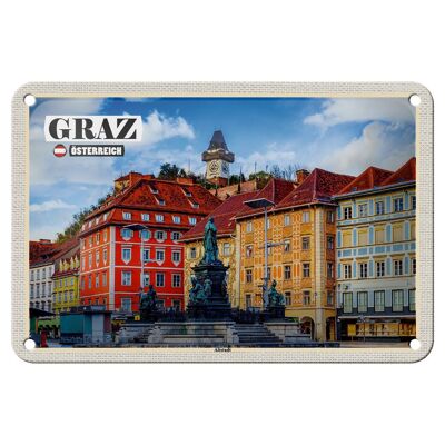 Panneau de voyage en étain, Graz, autriche, Architecture de la vieille ville, 18x12cm