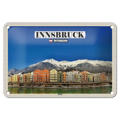Panneau de voyage en étain, 18x12cm, Innsbruck, autriche, montagnes Hötting