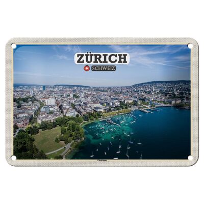 Cartel de chapa de viaje Zurich Suiza lago Zurich barcos 18x12cm decoración