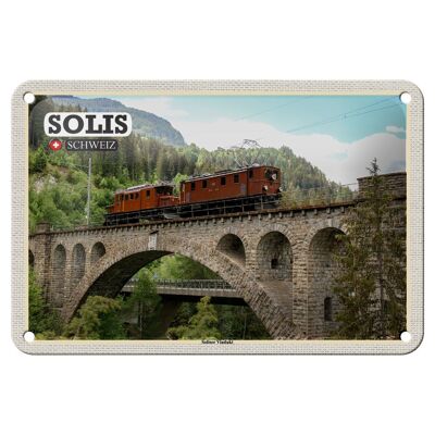 Cartel de chapa de viaje Solis Suiza Soliser viaducto puente 18x12cm señal