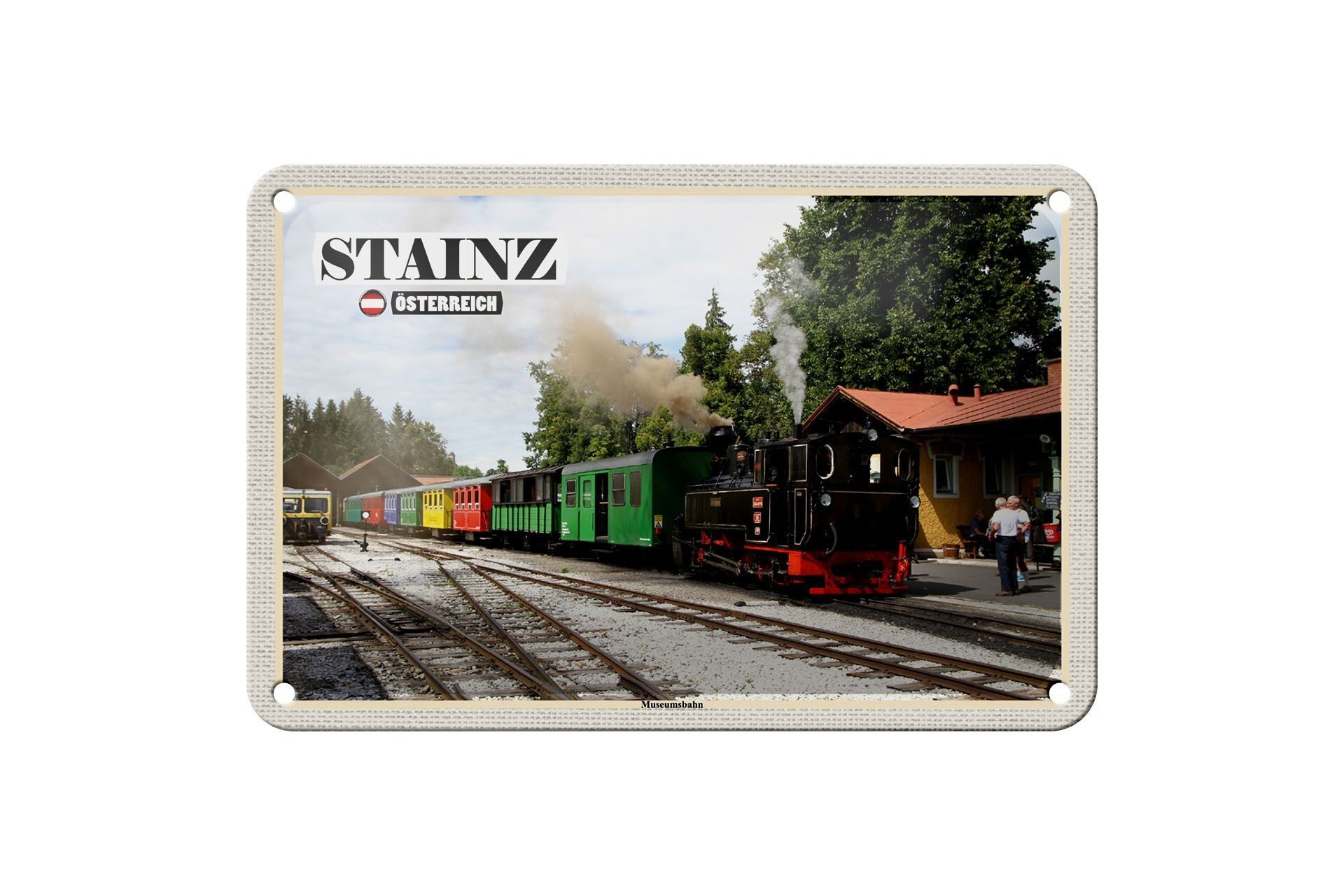 Targa in metallo da viaggio Stainz Austria museo ferrovia 18x12 cm decorazione
