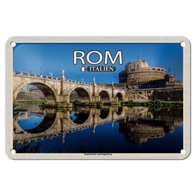 Cartel de chapa de viaje Roma Italia Puente de los Ángeles Castel Sant'Angelo 18x12cm
