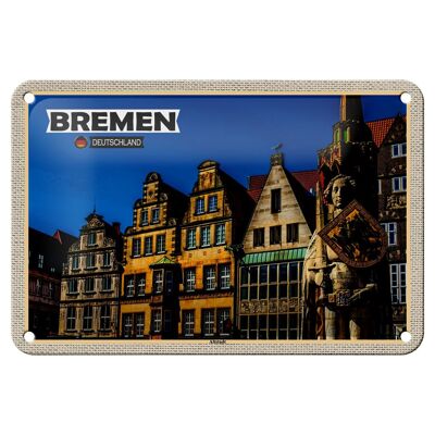 Cartel de chapa con decoración de ciudades, casco antiguo de Alemania, Bremen, 18x12cm