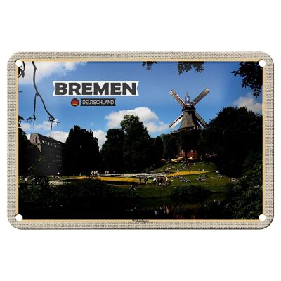 Cartel de chapa con decoración de ciudades, Bremen, Alemania, Überseestadt, 18x12cm