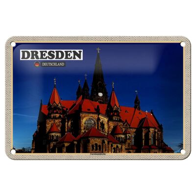 Cartel de chapa con ciudades de Dresde, Alemania, Ganisonskirche, 18x12cm