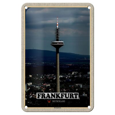 Cartel de chapa con vistas a la Torre Europea de Frankfurt, decoración de 18x12cm