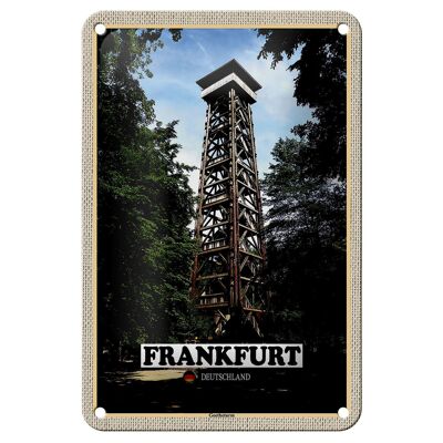 Cartel de chapa con ciudades de Frankfurt, Alemania, Torre Goethe, cartel de 12x18cm