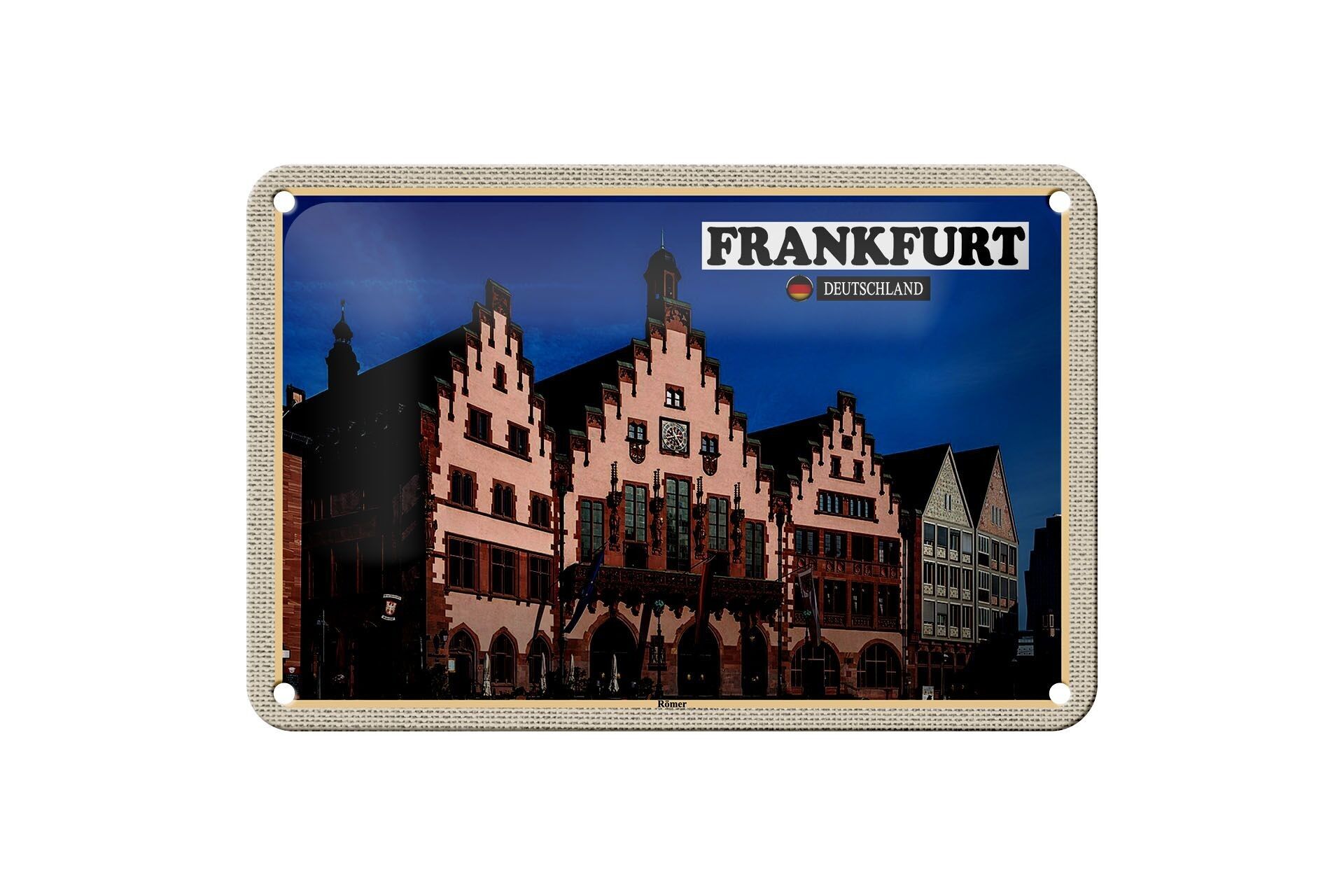 Targa in metallo città Francoforte architettura romana 18x12 cm decorazione