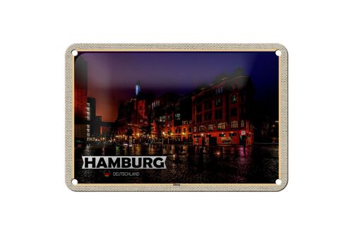 Blechschild Städte Hamburg Altona Stadt Nacht 18x12cm Dekoration