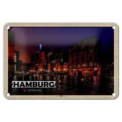 Cartel de chapa Ciudades Hamburgo Altona Ciudad Noche 18x12cm Decoración