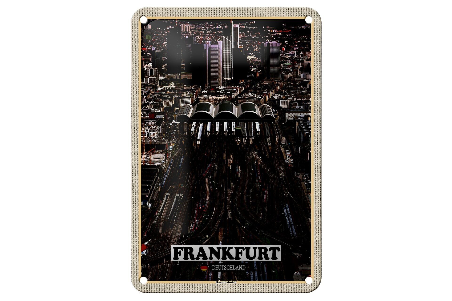 Targa in metallo Città Francoforte Veduta della Stazione Centrale 12x18 cm