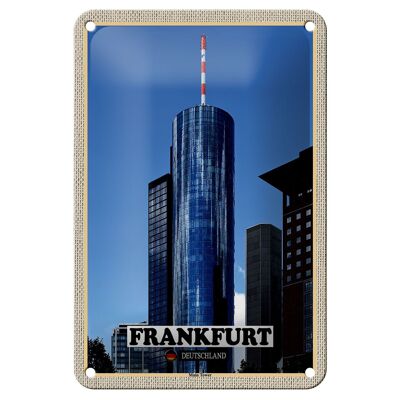 Cartel de chapa con vistas a la torre principal de Frankfurt, decoración de 12x18cm