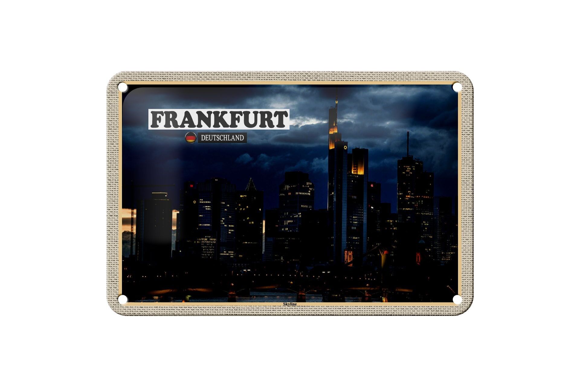 Targa in metallo Città Francoforte Skyline Grattacieli 18x12 cm Decorazione