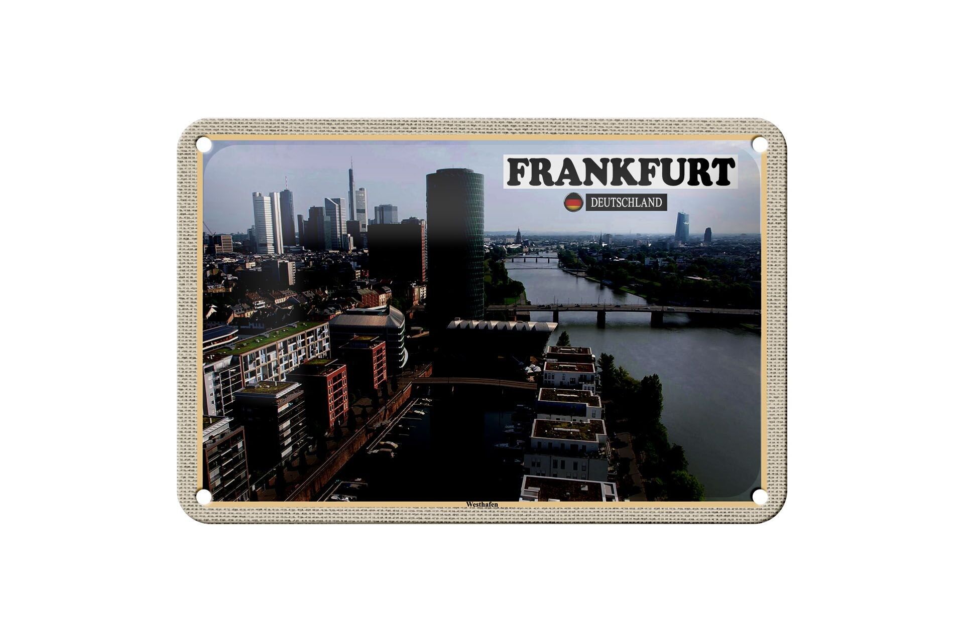 Targa in metallo città Francoforte Germania Westhafen 18x12 cm decorazione
