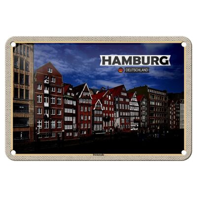 Cartel de chapa con ciudades, Hamburgo, Deichstrasse, río, 18x12cm, señal de regalo