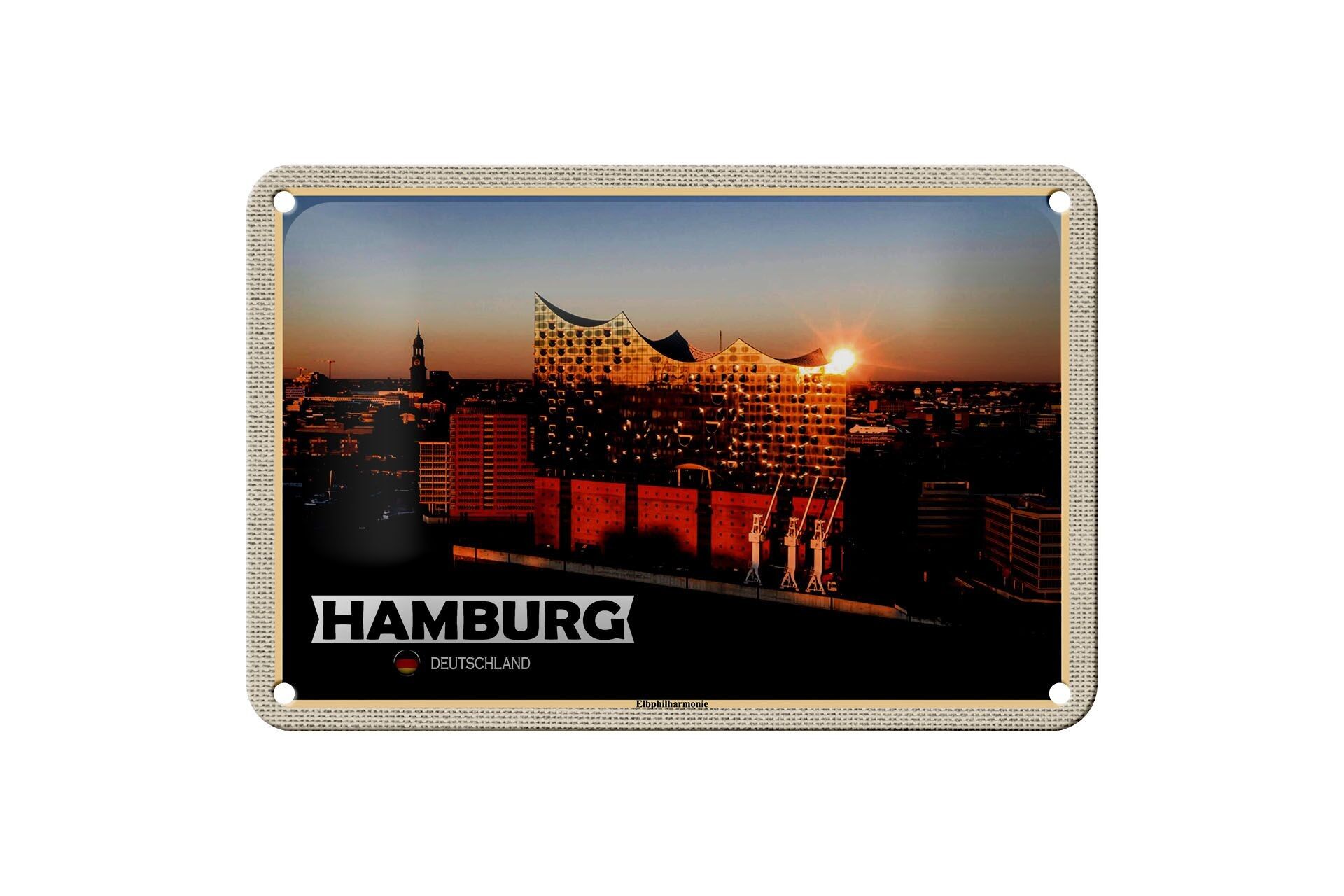 Panneau en étain villes Hambourg Elbphilharmonie architecture 18x12cm