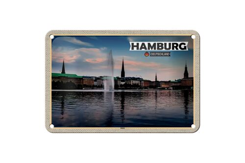 Blechschild Städte Hamburg Alster Blick auf Fluss 18x12cm Dekoration