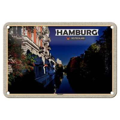 Targa in metallo città Amburgo Eppendorf vista fiume 18x12 cm
