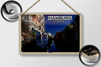 Panneau en étain villes Hambourg Eppendorf vue rivière 18x12cm 2