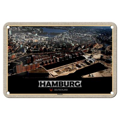 Cartel de chapa con vistas a la Hafencity de Hamburgo, cartel de regalo de 18x12cm