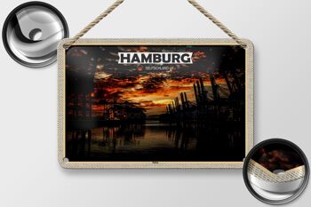 Panneau en étain villes port de hambourg coucher de soleil, décoration 18x12cm 2
