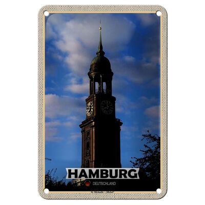 Cartel de chapa ciudades Hamburgo St. Decoración Michaelmas Michael 12x18cm