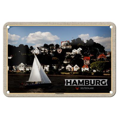 Cartel de chapa con decoración de ciudades, Hamburgo, escaleras, distrito, barco, 18x12cm