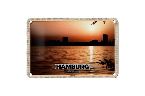 Blechschild Städte Hamburg Winterhude Sonnenuntergang 18x12cm Schild