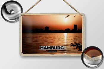 Panneau en étain pour villes, hambourg, Winterhude, coucher de soleil, 18x12cm 2
