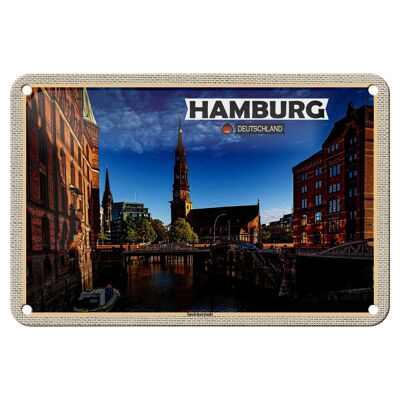 Cartel de chapa con ciudades de Hamburgo, arquitectura Speicherstadt, 18x12cm