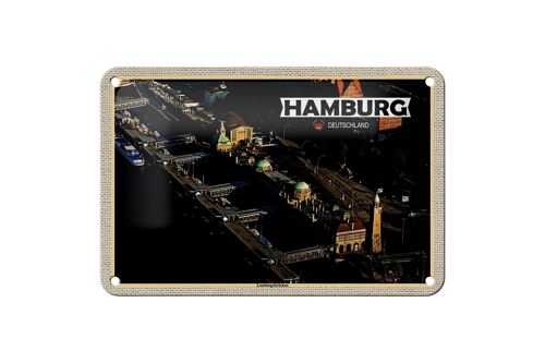 Blechschild Städte Hamburg Blick auf Landungsbrücken 18x12cm Schild