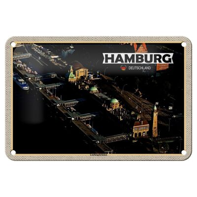Blechschild Städte Hamburg Blick auf Landungsbrücken 18x12cm Schild