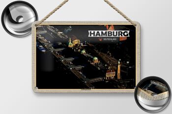 Panneau en étain villes Hambourg vue sur Landungsbrücken 18x12cm 2