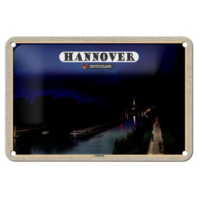 Cartel de chapa con decoración de ciudades, Hannover, canal terrestre, barcos, noche, 18x12cm