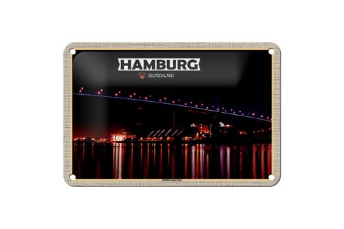 Blechschild Städte Hamburg Köhlbrandbrücke Nacht 18x12cm Dekoration