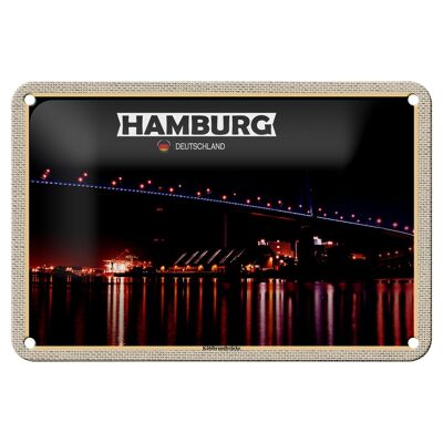Cartel de chapa ciudades Hamburgo Köhlbrandbrücke noche 18x12cm decoración