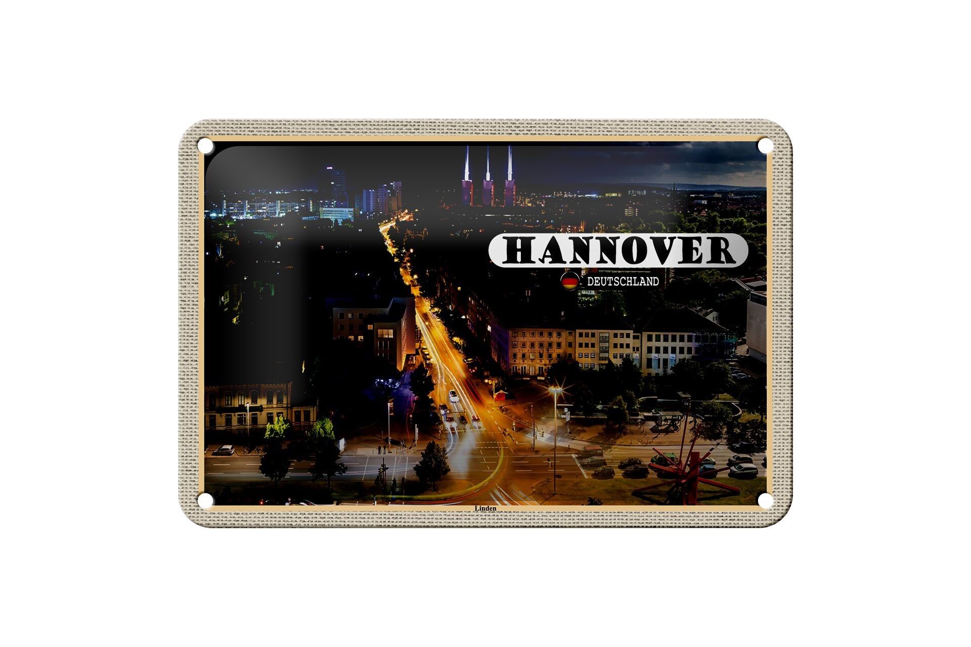 Targa in metallo Città Hannover Veduta della Notte dei Tigli 18x12 cm Decorazione