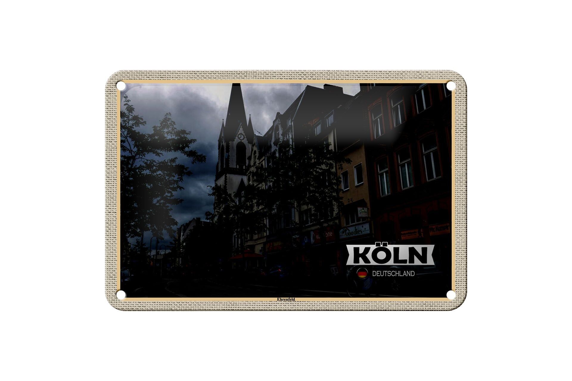 Cartel de chapa con decoración de ciudades, calle de la ciudad de Colonia Erhrenfeld, 18x12cm