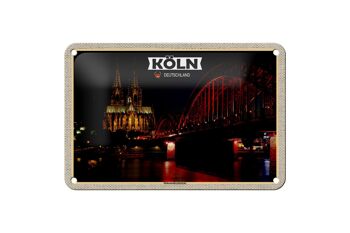 Panneau en étain villes Cologne Hohenzollern Bridge nuit 18x12cm, décoration 1