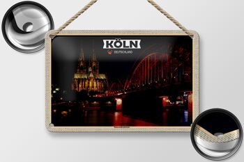 Panneau en étain villes Cologne Hohenzollern Bridge nuit 18x12cm, décoration 2