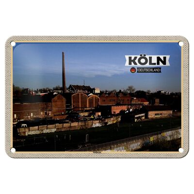 Panneau en étain villes Cologne Mülheim industrie rivière 18x12cm, décoration