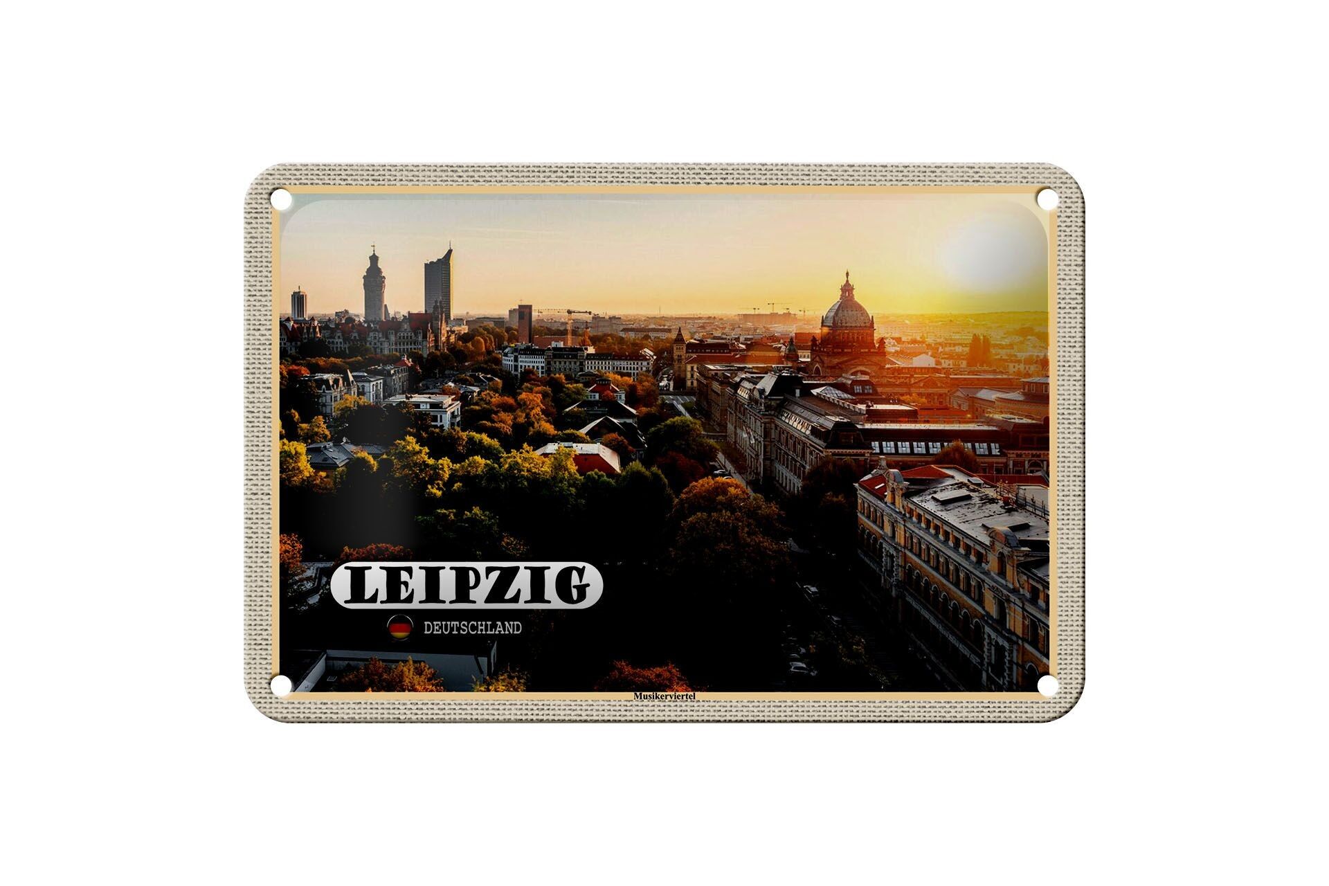 Targa in metallo città Lipsia vista della natura Möcken 18x12 cm decorazione