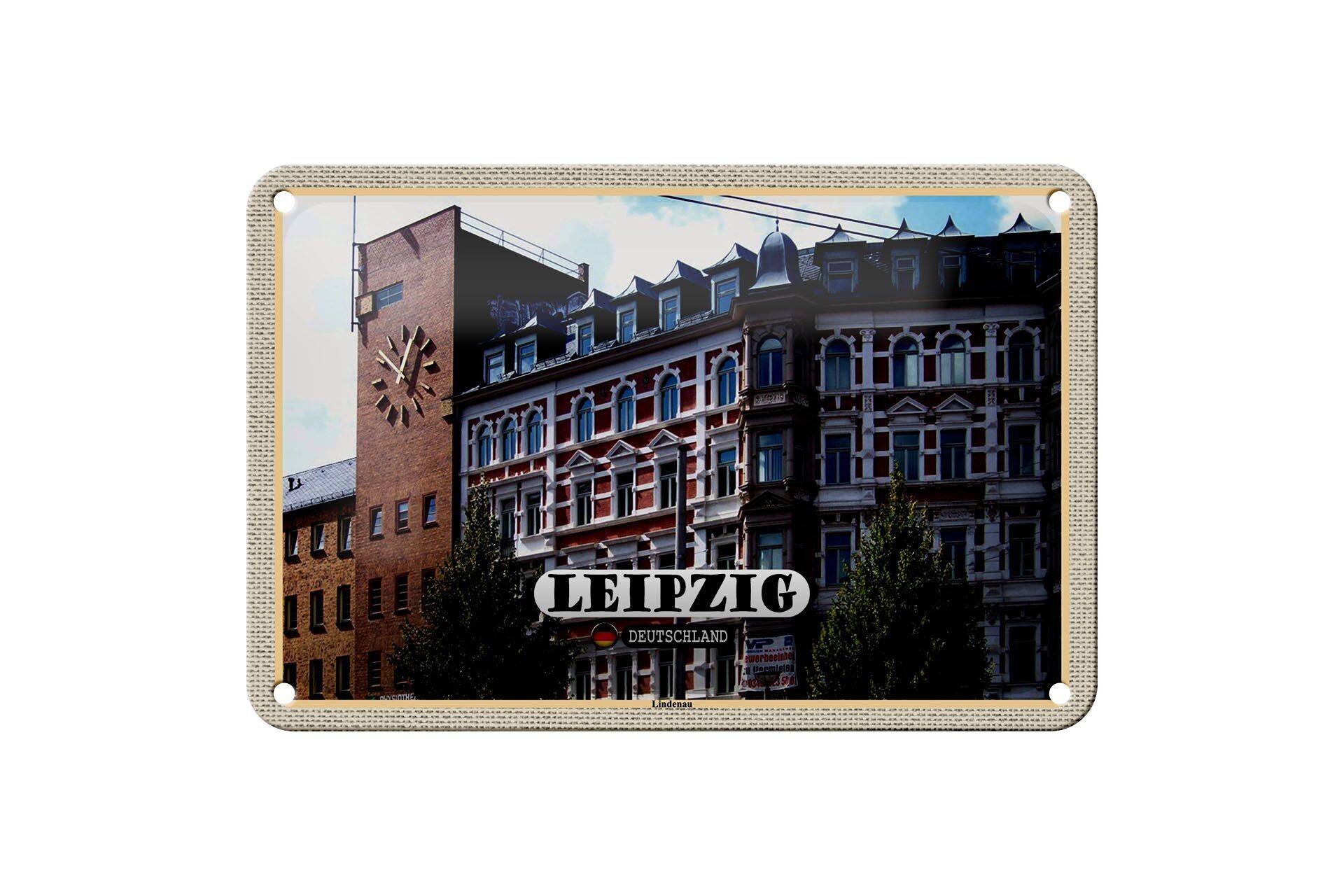 Targa in metallo città Lipsia Lindenau architettura 18x12 cm decorazione