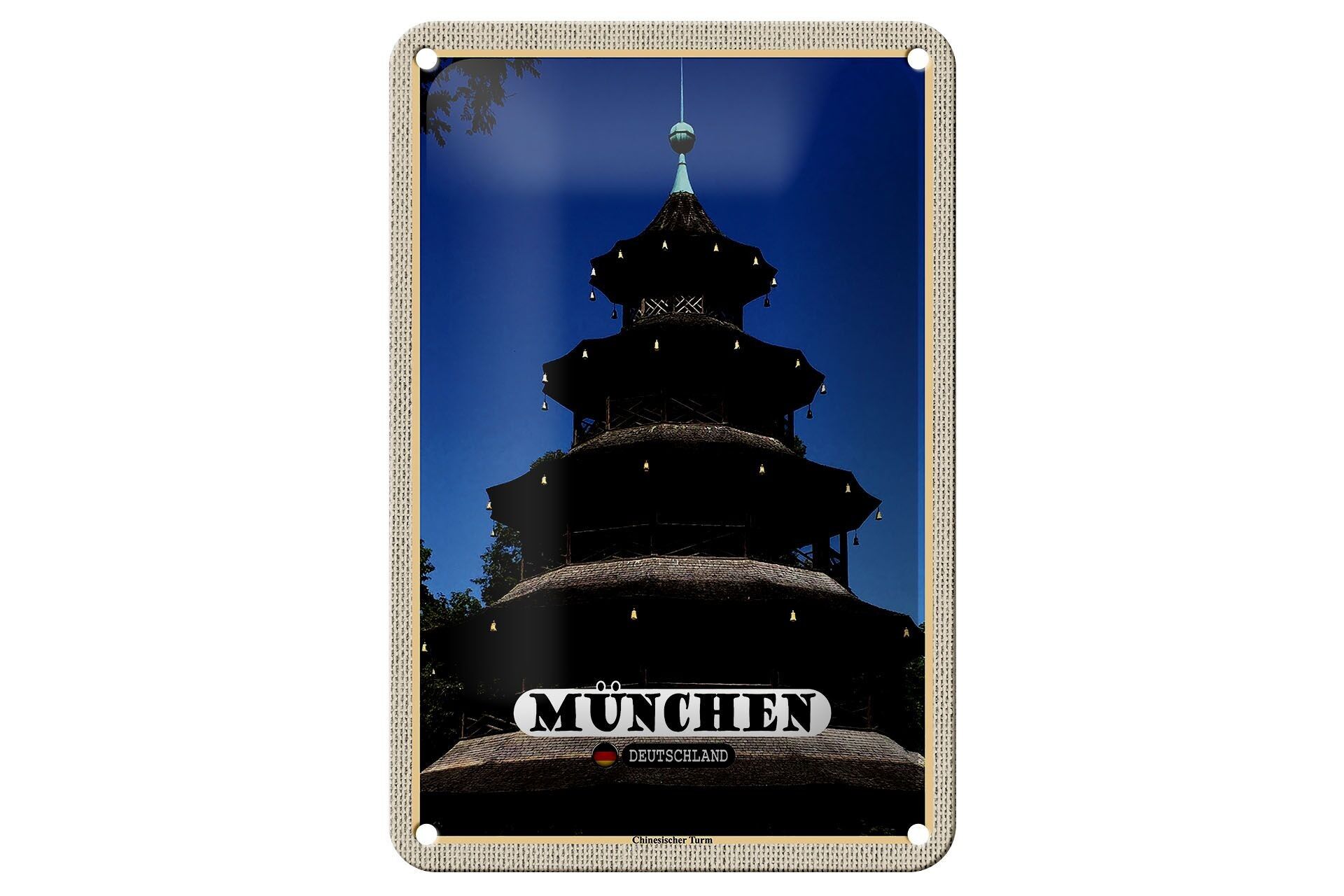 Metal sign cities Munich Chinese Tower architecture 12x18cm sign