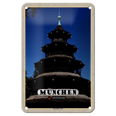 Cartel de chapa con arquitectura de torre china de Munich, cartel de 12x18cm